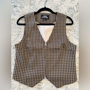 Urban Outfitters Checkered Zip Vest in Brown and Cream